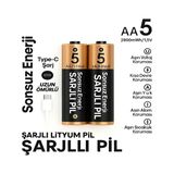Şarjlı 2800Mwh 1.5V Edilebilir 2’Li Aa5 Kalın Pil - Lityum Iyon Batarya