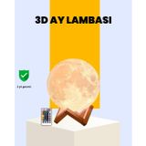 Şarjlı 3D Baskılı 16 Renk Ay Lambası Ahşap Stand Ve Uzaktan Kumanda