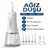 Şarjlı Ağız Duşu 320ml Su Hazneli 4 Modlu Ipx7 Su Geçirmez Type-c Ağız İçi Temizleme Cihazı 5 Başlıklı beyaz