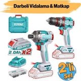 Şarjlı Akülü Vidalama Matkap 2'li Set 20 V 4.0 Ah Batarya Darbeli Vidalama Matkap Vida Sıkma Sökme - 1