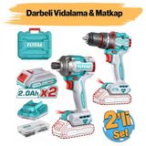 Şarjlı Akülü Vidalama Matkap 2'Li Set 20 V 4.0 Ah Batarya Darbeli Vidalama Matkap Vida Sıkma Sökme