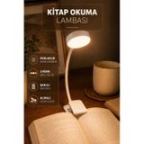 Şarjlı Ayarlı Klipsli Mini Kitap Okuma Lambası Mandallı Işık Masa Lambası Kitap Okuma Işığı Av3310 Beyaz