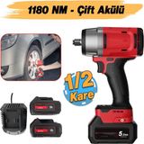 Şarjlı Çift Akülü Darbeli Somun Sıkma 1/2 Sökme Tabanca 1180 Nm Tork Teker Bijon 2300 Bpm 18 Volt