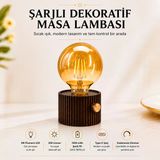 Şarjlı Dekoratif Masa Lambası Abajur Sıcak Işık 3W Led Type-C Dimmer Kablosuz Gece Lambası 1200 Mah Vitrin