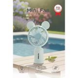 Şarjlı El Vantilatörü Ayıcık Kulaklı 2 Kademeli Işıklı Mini Fan F12 Mavi