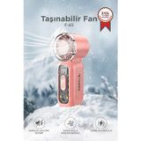 Şarjlı El Vantilatörü Fener Özellikli Taşınabilir Mini Fan F65 Pembe