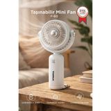 Şarjlı El Vantilatörü Hareketli Başlıklı 3 Kademeli Mini Taşınabilir Masa Fanı F60 Beyaz