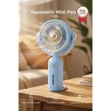 Şarjlı El Vantilatörü Hareketli Başlıklı 3 Kademeli Mini Taşınabilir Masa Fanı F60 Mavi