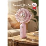 Şarjlı El Vantilatörü Hareketli Başlıklı 3 Kademeli Mini Taşınabilir Masa Fanı F60 Pembe