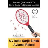 Şarjlı Elektrikli Sivrisinek Öldürücü Sinek Raketi UV Işıklı Haşere Böcek Öldüren Sineklik Aleti