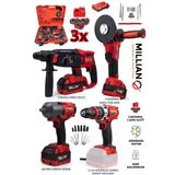 Şarjlı Kırmızı Dörtlü Set 600 Nm Torklu Somun Sıkma - Darbeli Matkap - Taşlama - Kırıcı Delici Hilti