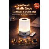 Şarjlı LED Gece Lambası Uzaktan Kumandalı Başucu Lambası Dijital Saatli Masa Lambası Işıldak - Beyaz