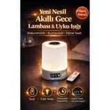 Şarjlı Led Gece Lambası Uzaktan Kumandalı Başucu Lambası Dijital Saatli Masa Lambası Işıldak