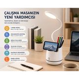 Şarjlı Led Masa Lambası Dokunmatik 3 Modlu Telefon Tutuculu Kalemlik Organizerli Esnek Gövdeli Çalışma Lambası