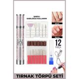 Şarjlı Manikür Pedikür Törpü Makinesi- 12 Parça Tırnak Freze Seti Tırnak Bakım Cihazı - Pembe