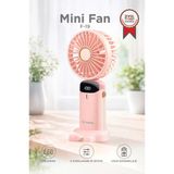 Şarjlı Masaüstü Vantilatör Dijital Göstergeli 90 Derece Katlanabilir Mini Fan F19 Pembe