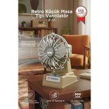 Şarjlı Masaüstü Vantilatör Retro Tasarım 500 Mah Taşınabilir Mini Masa Fanı F51 Bej
