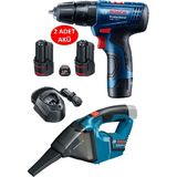 Şarjlı Matkap Darbeli Matkap Çift Akülü Vidalama + Bosch Gas 12V Şarjlı Süpürge