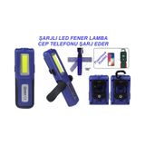 Şarjlı Mıknatıslı Fener Lamba Powerbank 420 Lümen Tamirci Feneri Mavi