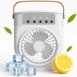 Şarjlı Mini Buharlı Hava Soğutucu, Taşınabilir Portatif Mobil Sulu Klima, 3 Rüzgar Hızı, 3 Sis Modu, Buzlu Vantilatör 5 Sprey Delikli ile LED Işıklı 26CM x 20CM - CRV-002 (CRV-002 - Beyaz)