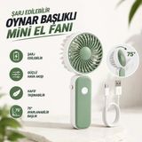 Şarjlı Mini El Fanı Yeşil Renk 3 Kademeli Taşınabilir Vantilatör 75° Oynar Başlık Boyun Askılı
