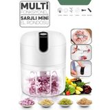 Şarjlı Mini El Rondosu Çelik 3 Bıçaklı 250 Ml Mutfak Robotu Hazneli Rondo Sebze Et Doğrayıcı Rende