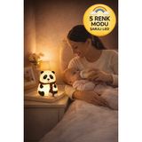 Şarjlı Panda Gece Lambası 5 Renk Modlu Silikon Dokunmatik LED Çocuk Bebek Odası Işığı