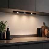 Şarjlı Sensörlü LED Dolap İçi Aydınlatma 40,5 cm, 3W Ultra Slim Tezgah Altı Lamba, 3 Renk Işık Seçenekli, Dimlenebilir, USB Şarjlı Siyah LED Işık