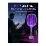 Şarjlı Sinek Ve Sivrisinek Öldürücü Raket, 2’Si 1 Arada Uv Mor Işıklı Standlı Lamba, 500 Mah Pil, 3 Saat Kullanım