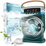 Şarjlı Vantilatör, 3 Kademe Ultra Güçlü Soğutucu Fan, 5 Seviye Buhar Üfleme, 600 ml Su Kapasitesi, Uzun Şarj Ömrü, 180 Derece Manevralı, Ev Ofis Bahçe Kamp İçin Kablosuz Portatif Buharlı Vantilatör