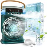 Şarjlı Vantilatör - 3 Kademe Ultra Güçlü Soğutucu Fan, 5 Seviye Buhar Üfleme, 600 ml Su Kapasitesi, Uzun Şarj Ömrü, 180 Derece Manevralı, Ev Ofis Kamp İçin Kablosuz Portatif Buharlı Vantilatör
