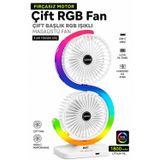 Şarjlı Vantilatör Masaüstü Fırçasız Motor Çift Başlıklı Fan 5 Kademe Rgb Led Işıklı Vantilatör 1800 Mah Şarjlı