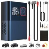 Şarjlı ve Kablolu Hava Kompresörü, 130W Güçlü Süper Hızlı Şişirme, LED Işıklı Çantalı Araç Motosiklet Bisiklet Top Lastik Şişirme Pompası, 6000 mAh Şarj Kapasitesi, Powerbank Özellikli Kompresör