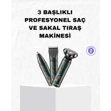 Şarjlı ve Kablosuz 3 Başlıklı Profesyonel Bakım Seti – Saç Sakal Burun ve K - MOVERA8149-8 - Renkli