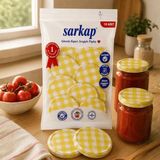 Sarkap Hijyenik Paketli 10 Adet Kavanoz Kapağı Mat Sarı Ekose 82 mm - Güvenilir Gıda Saklama Çözümü