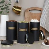 Sarkap Home 1 L Metal Vakumlu Kapaklı 3'lü Saklama Kabı Soft Touch Büyük Boy 90x160 mm. EskitmeSiyah