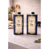 Sarkap Home 1000 ml 2'li Kapaklı Metal Zeytinyağı Tenekesi Seti