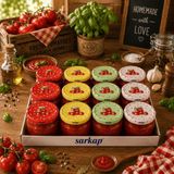 Sarkap Home 12'li 300 ml Domates Kavanozu Desenli Kavanoz Seti - 001-Renkli