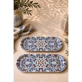 Sarkap Home 16X35 cm 2'li Oval Sunumluk Tepsi - Mavi Etnik Desenli