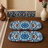 Sarkap Home 16X35 cm 2'li Oval Sunumluk Tepsi - Turkuaz Çini Desenli