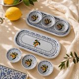 Sarkap Home 16X35 cm 2'li Oval Tepsi 10X3,2 cm 6'lı Çerezlik Seti Lemon Design Beyaz - 00 Beyaz