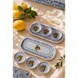 Sarkap Home 16x35 cm 2'li Oval Tepsi 10x3,2 cm 6'lı Çerezlik Seti Lemon Design Beyaz