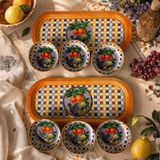 Sarkap Home 16X35 cm 2'li Oval Tepsi 10X3,2 cm 6'lı Çerezlik Seti Lemon Design Turuncu