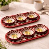 Sarkap Home 16x35 cm 2'li Oval Tepsi 10x3,2 cm 6'lı Çerezlik Seti LemonDesignKırmızı