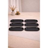 Sarkap Home 16x35 cm 6'lı Parlak Siyah Oval Sunumluk Metal Servis Tepsisi