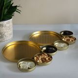 Sarkap Home 24 cm 2'li Sunumluk Tepsi ve 10x3,2 cm 6'lı Çerezlik Servis Seti Gold