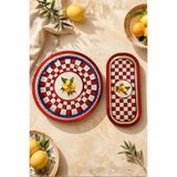 Sarkap Home 34 cm Lemon Design Kırmızı Tepsi ve 16X35 Oval Tepsi Seti