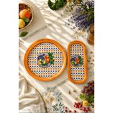 Sarkap Home 34 cm Lemon Design Turuncu Tepsi ve 16X35 Oval Tepsi Seti