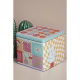Sarkap Home 3,8 L Renkli Baskılı Kare Metal Saklama Kutusu - 165x165x140 mm