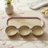 Sarkap Home 3'lü 10x3,2 cm Çerezlik ve 16x35 cm Sunumluk Tepsi Seti - Golden Joy - Krem